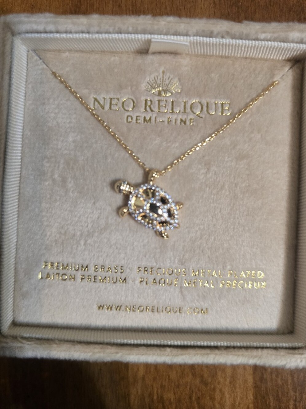 Gold Turtle Pendant Necklace with Clear Crystals - Gold - Picture 2 of 3